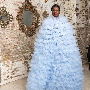 BABY BLUE ROUND OPERA COAT WITH NO SLEEVES - THIS IS A SHOW STOPPER
